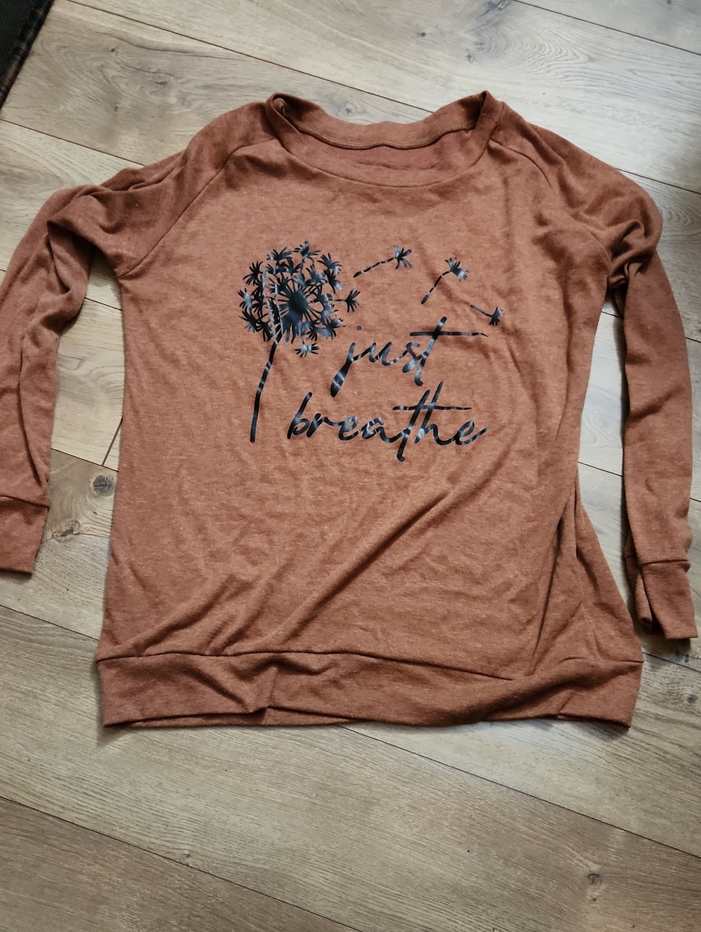 Just Breathe Rust Brown Women's Graphic Pullover Sweatshirt